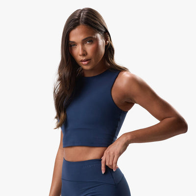 Gym King Peach Luxe High Neck Tank - Rich Blue Luxe