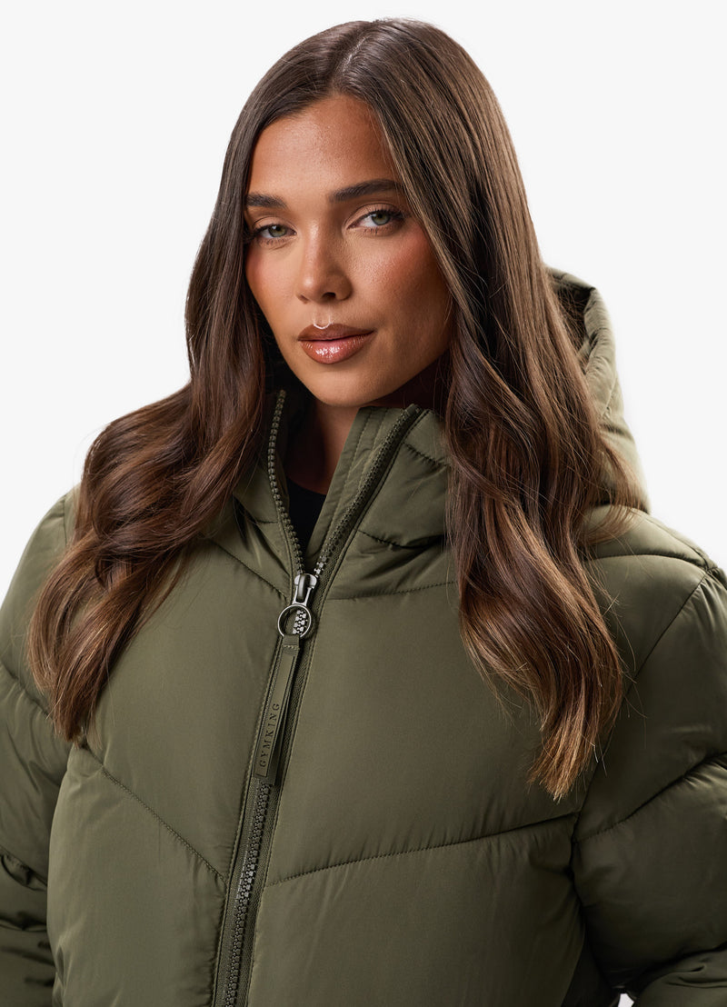 Gym King Chevron Longline Puffer - Khaki