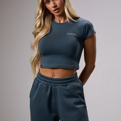 Gym King 365 Crop Jersey Tee - Blue Grey