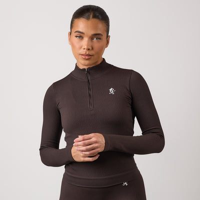 Gym King Formation Rib Longline 1/4 Zip Funnel - Cocoa