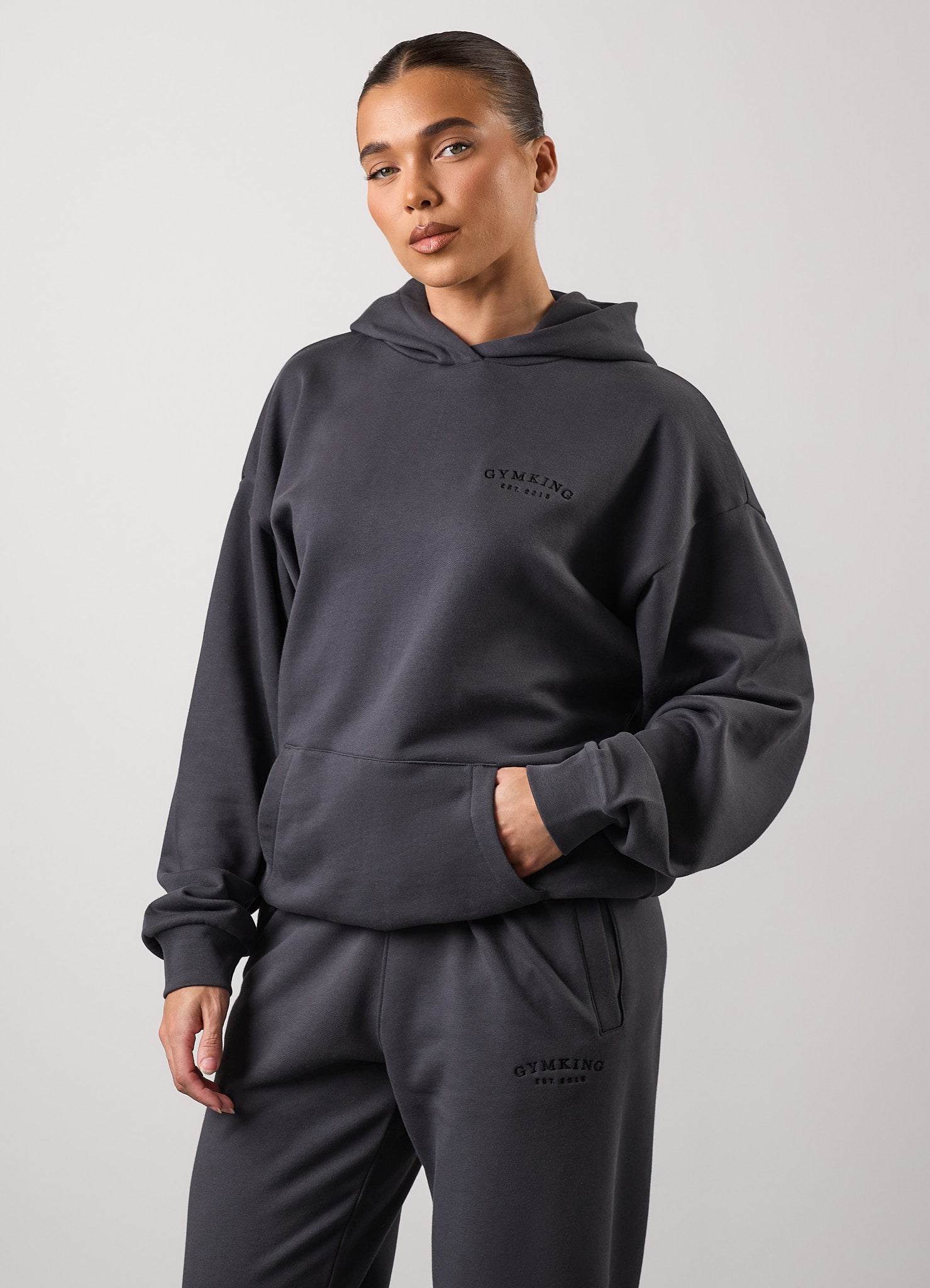 Gym King Compose Oversized Hoodie - Dark Pewter