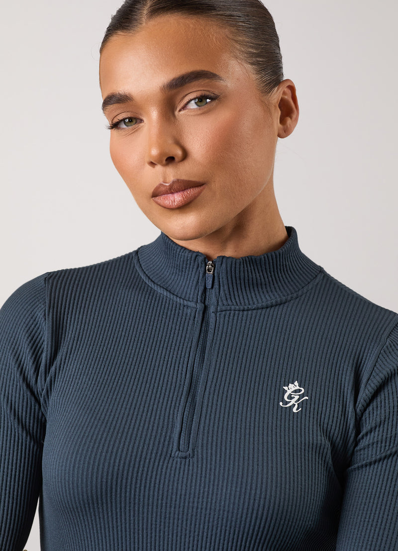 Gym King Formation Rib Longline 1/4 Zip Funnel - Deep Slate Blue