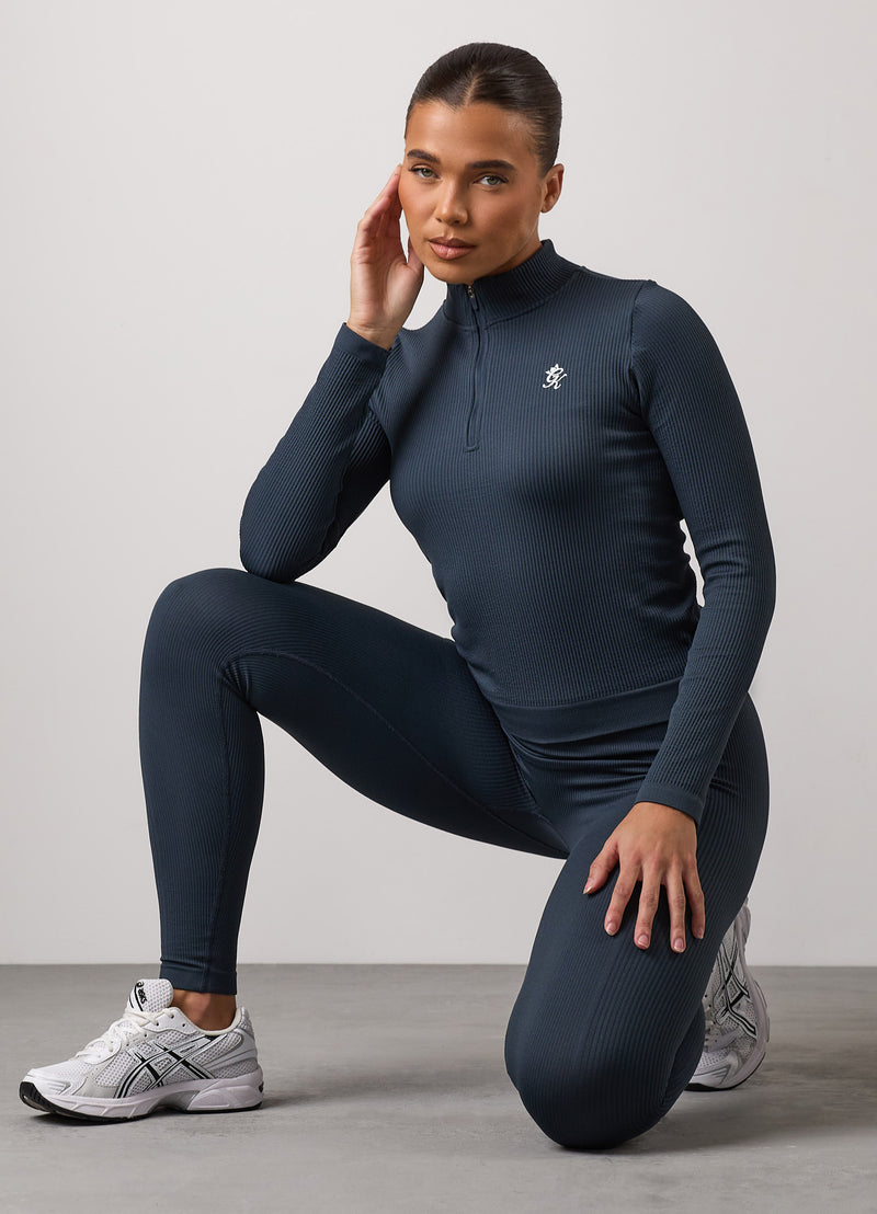 Gym King Formation Rib Longline 1/4 Zip Funnel - Deep Slate Blue