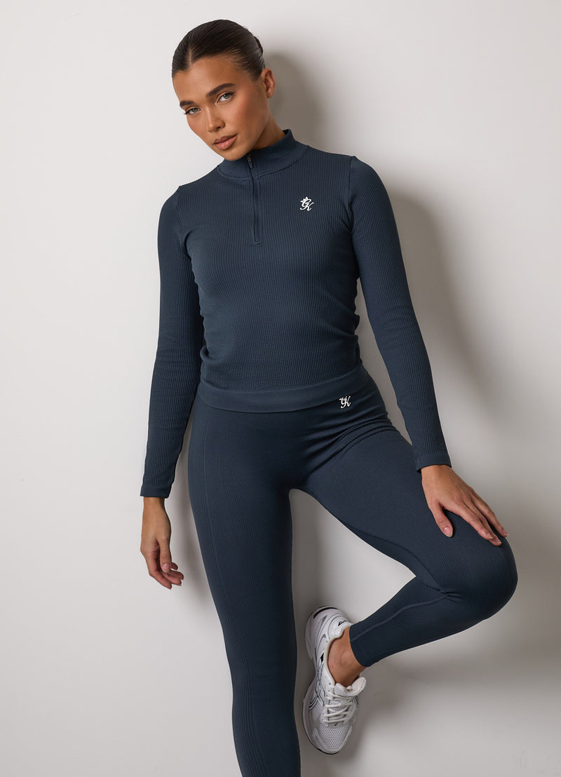 Gym King Formation Rib Longline 1/4 Zip Funnel - Deep Slate Blue