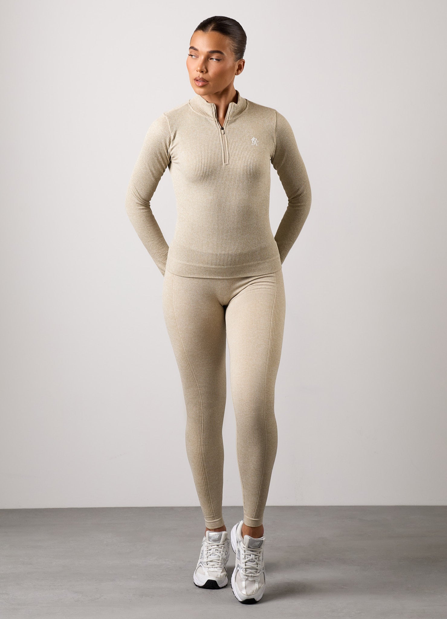 Gym King Formation Rib Longline 1/4 Zip Funnel - Oatmeal Marl