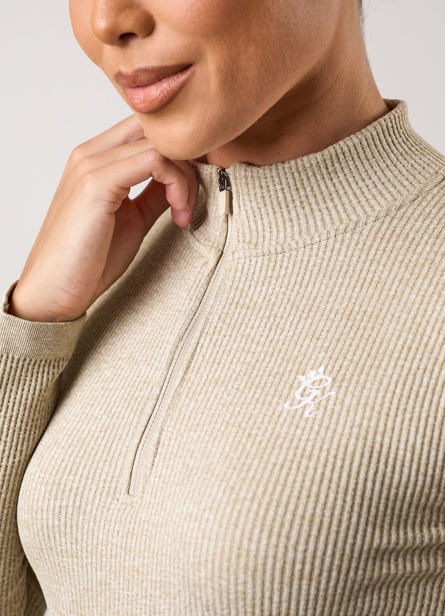 Gym King Formation Rib Longline 1/4 Zip Funnel - Oatmeal Marl