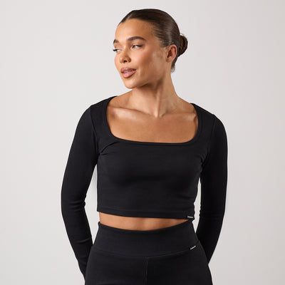 Gym King 365 Rib Long Sleeve Crop Tee - Black