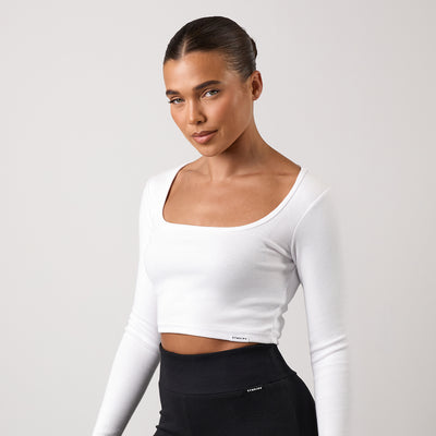 Gym King 365 Rib Long Sleeve Crop Tee - White