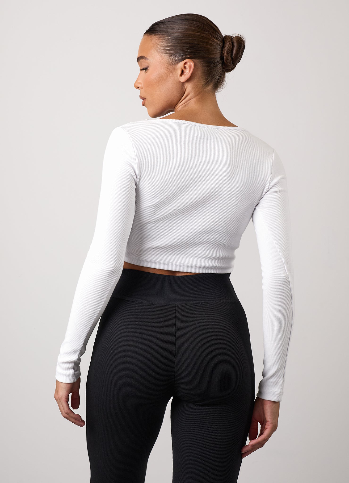 Gym King 365 Rib Long Sleeve Crop Tee - White