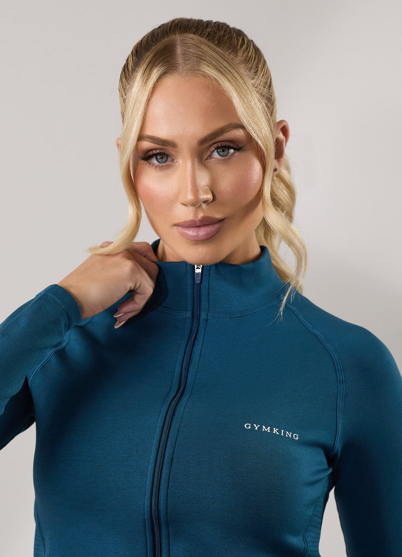 Gym King Results 2.0 Seamless Full Zip Funnel - Teal