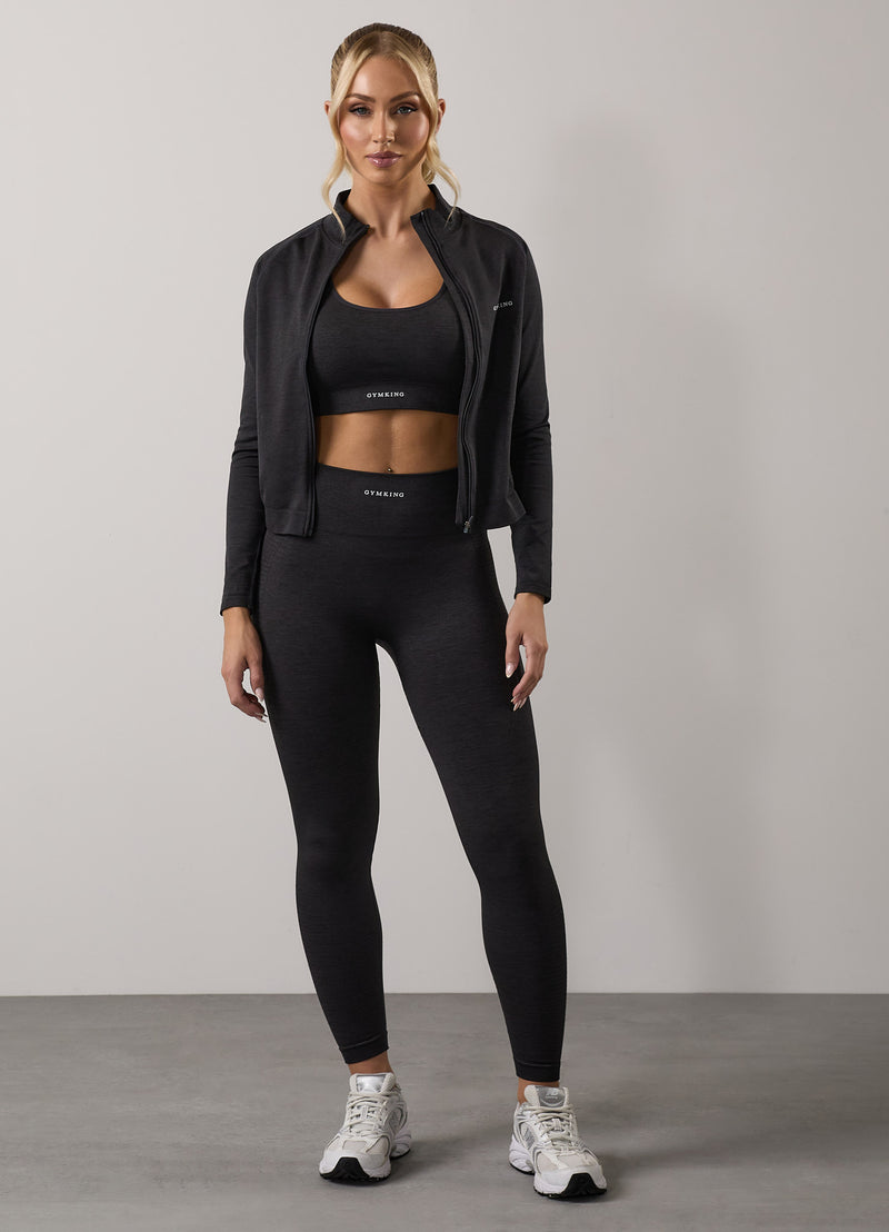 Gym King Results 2.0 Seamless Full Zip Funnel - Black