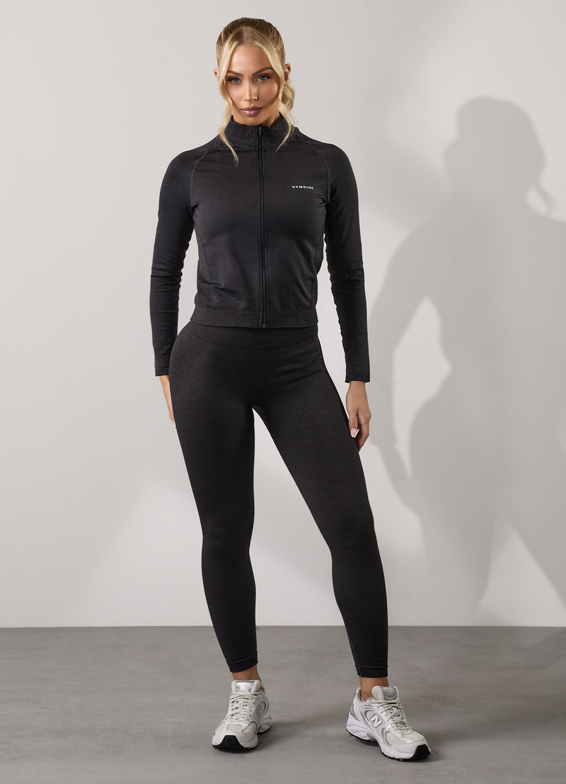 Gym King Results 2.0 Seamless Full Zip Funnel - Black