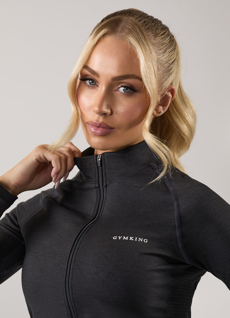 Gym King Results 2.0 Seamless Full Zip Funnel - Black