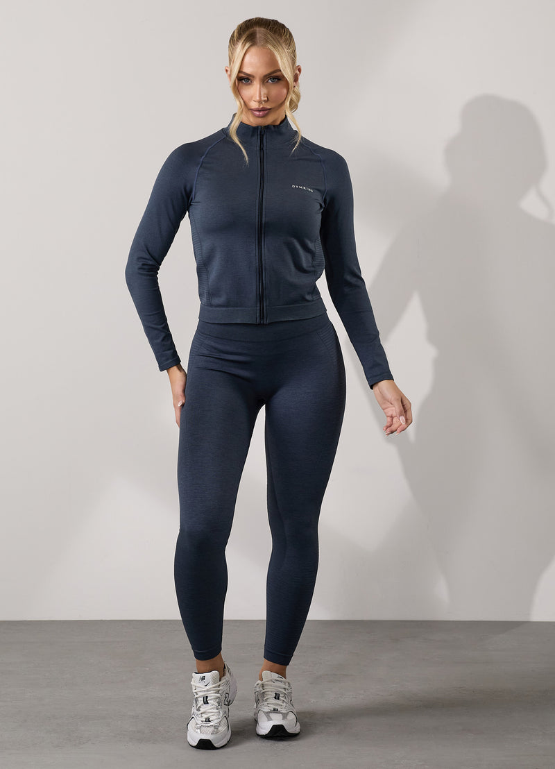 Gym King Results 2.0 Seamless Full Zip Funnel - Midnight Blue