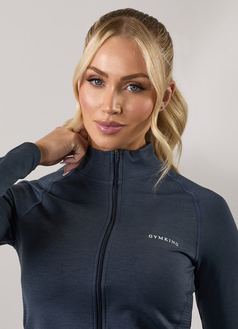 Gym King Results 2.0 Seamless Full Zip Funnel - Midnight Blue