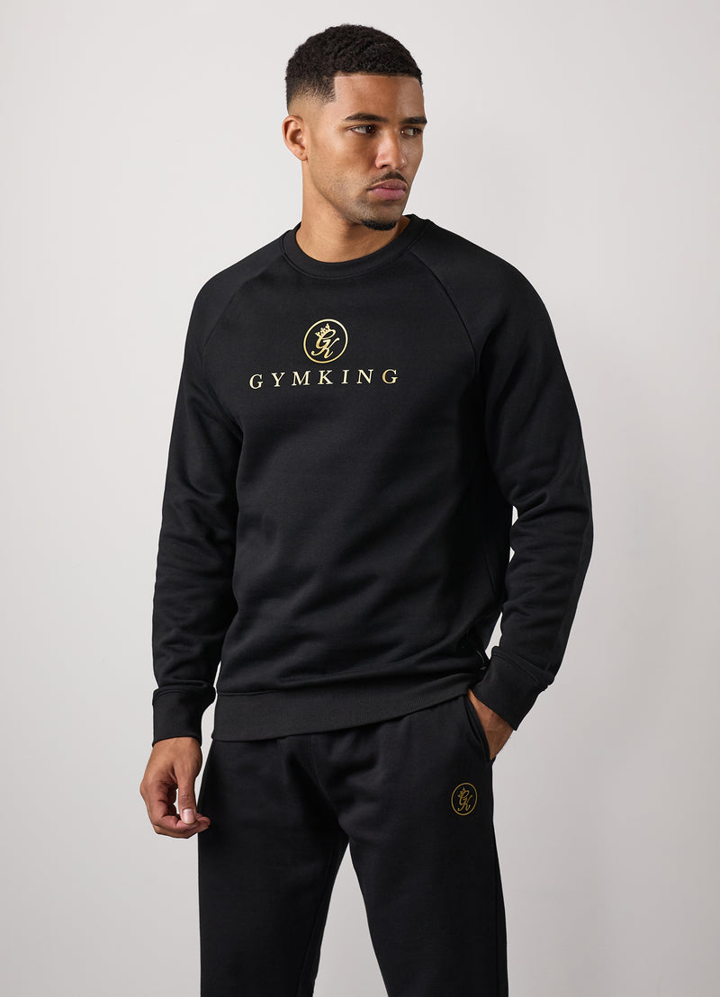 Gym King Pro Logo Crew Tracksuit - Black/Gold