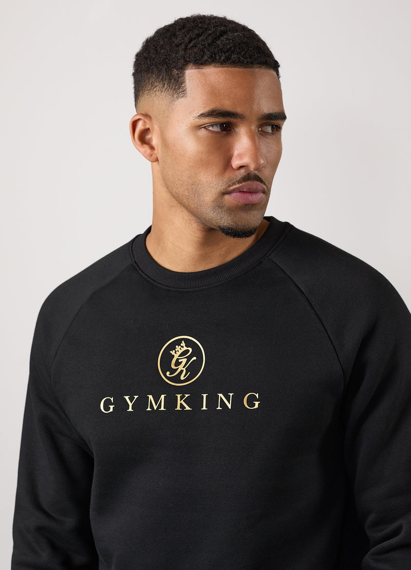 Gym King Pro Logo Crew Tracksuit - Black/Gold