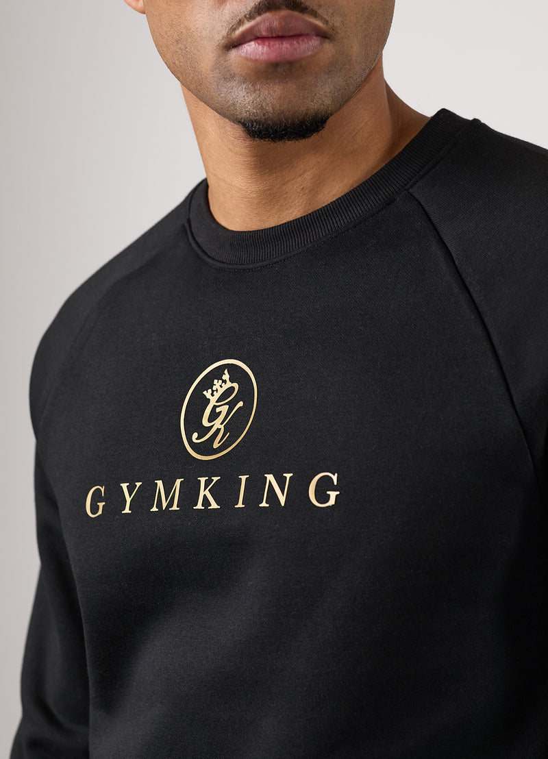 Gym King Pro Logo Crew Tracksuit - Black/Gold