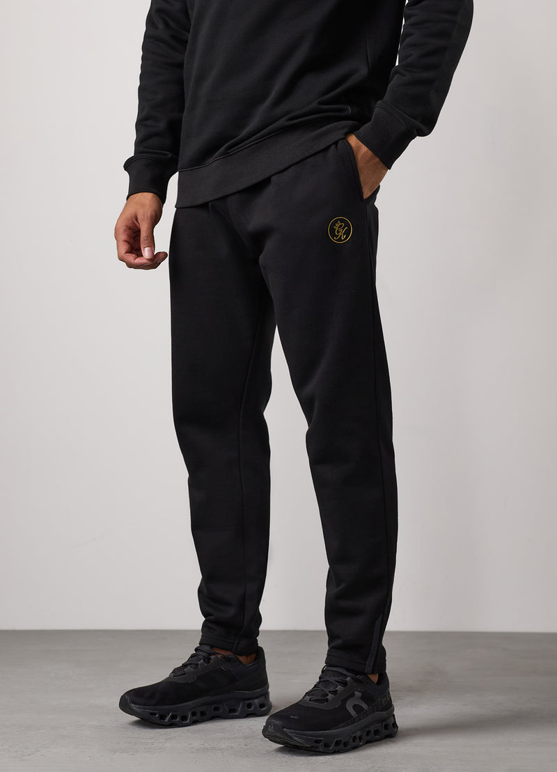 Gym King Pro Logo Fleece Hood Tracksuit - Black/Gold