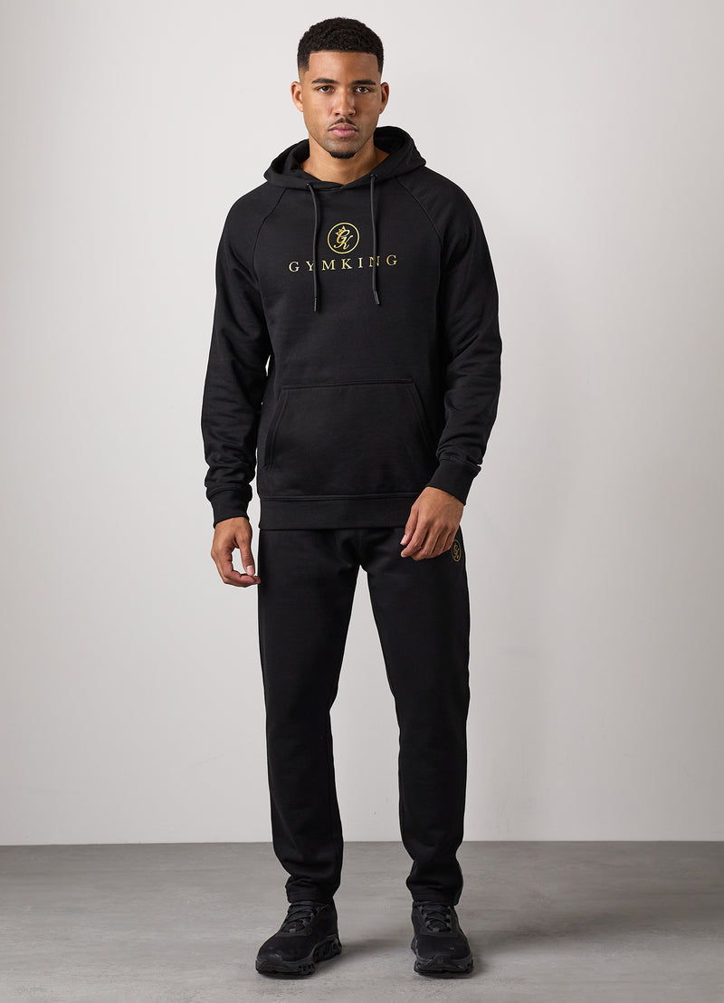 Gym King Pro Logo Fleece Hood Tracksuit - Black/Gold