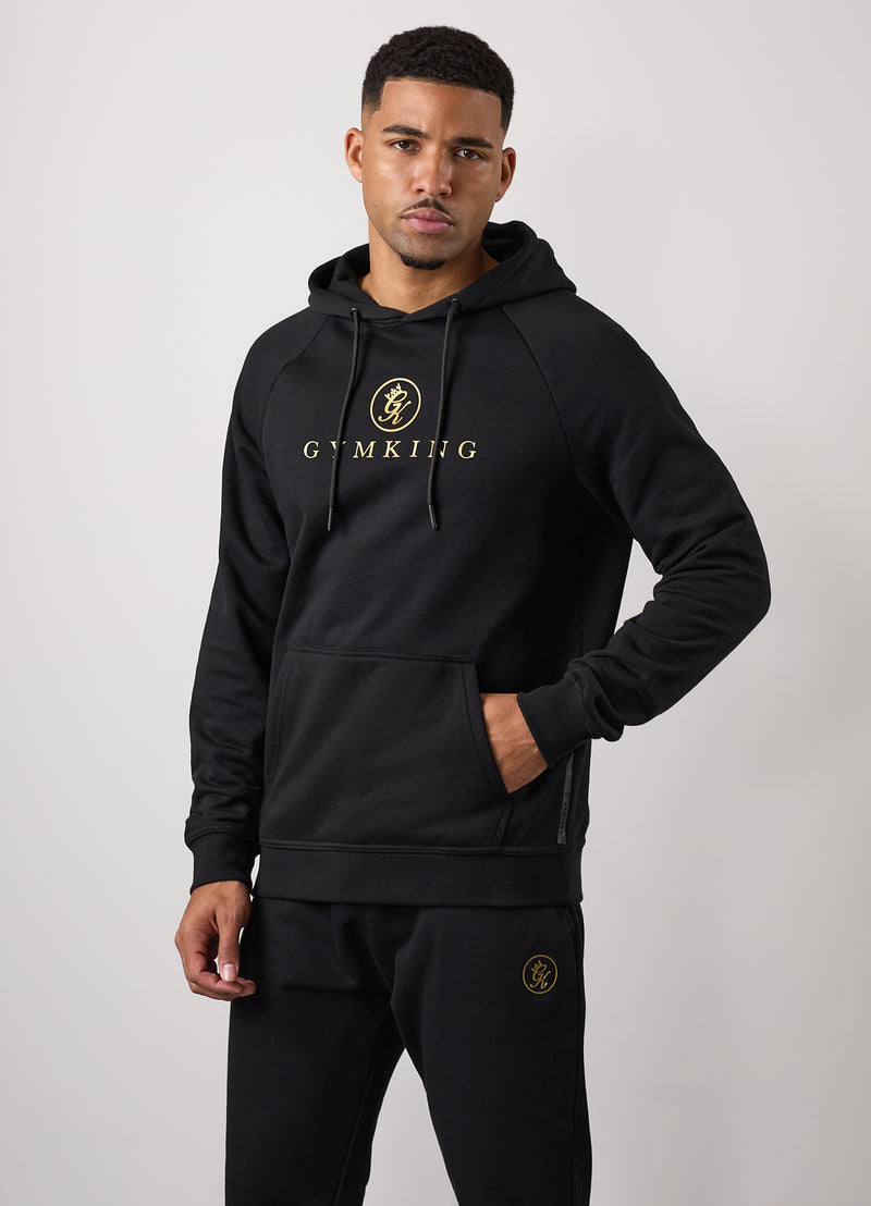 Gym King Pro Logo Fleece Hood Tracksuit - Black/Gold