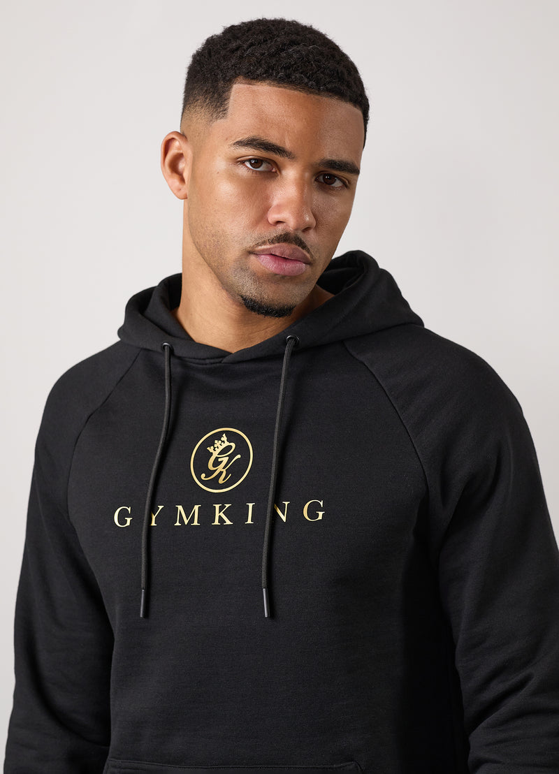 Gym King Pro Logo Fleece Hood Tracksuit - Black/Gold