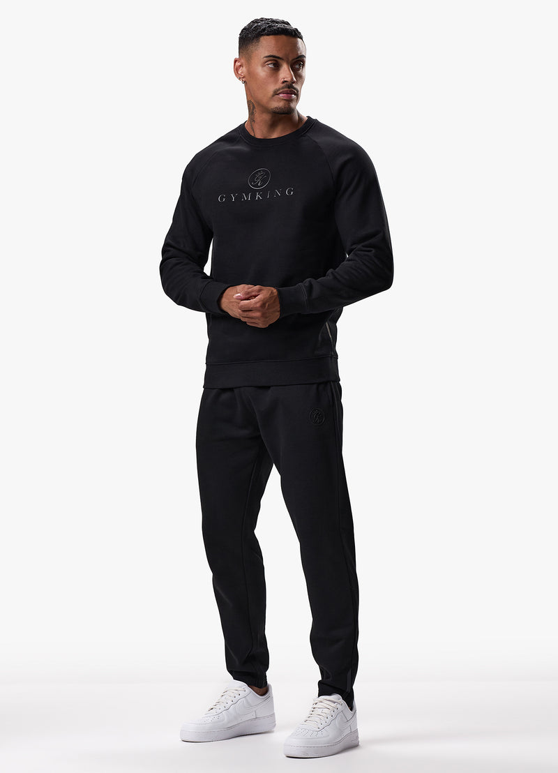 Gym King Pro Logo Crew Tracksuit - Black/Black