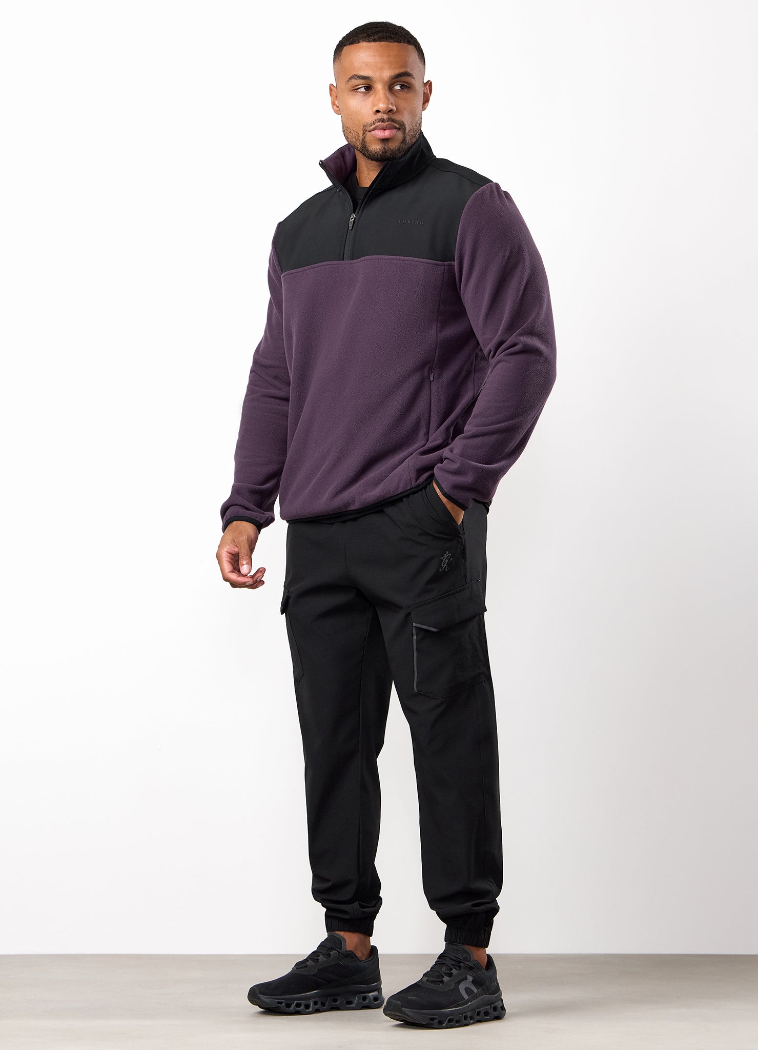 Gym King Linear 1/4 Zip Polar Fleece - Black/Aubergine
