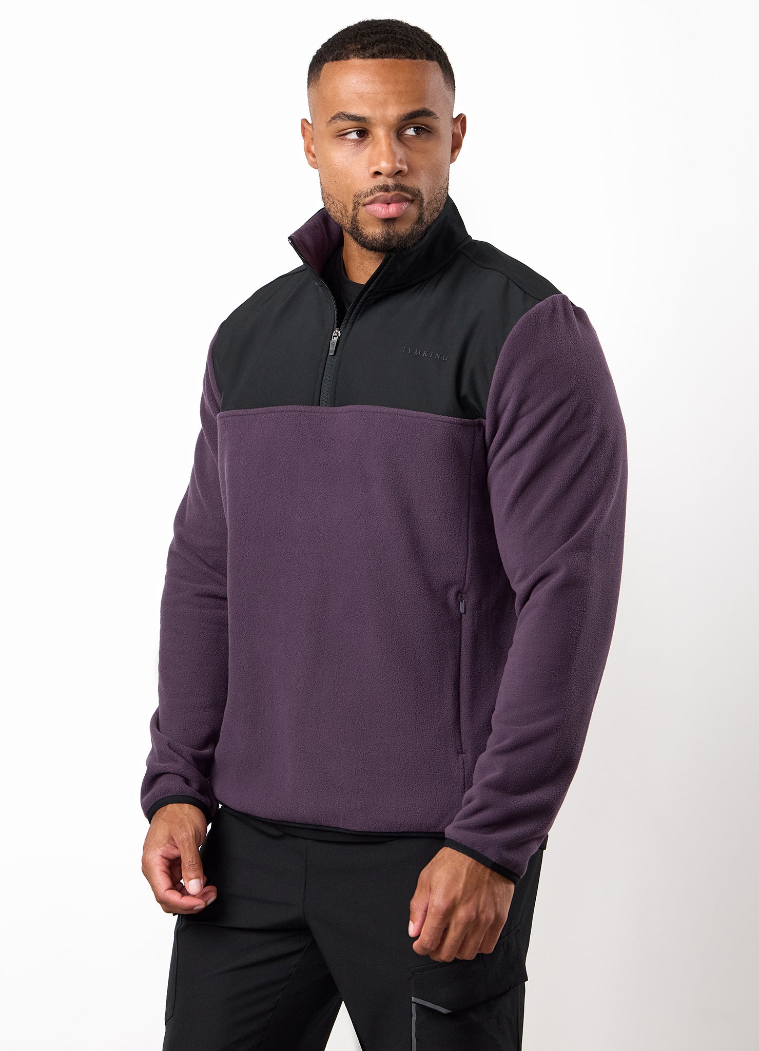 Gym King Linear 1/4 Zip Polar Fleece - Black/Aubergine