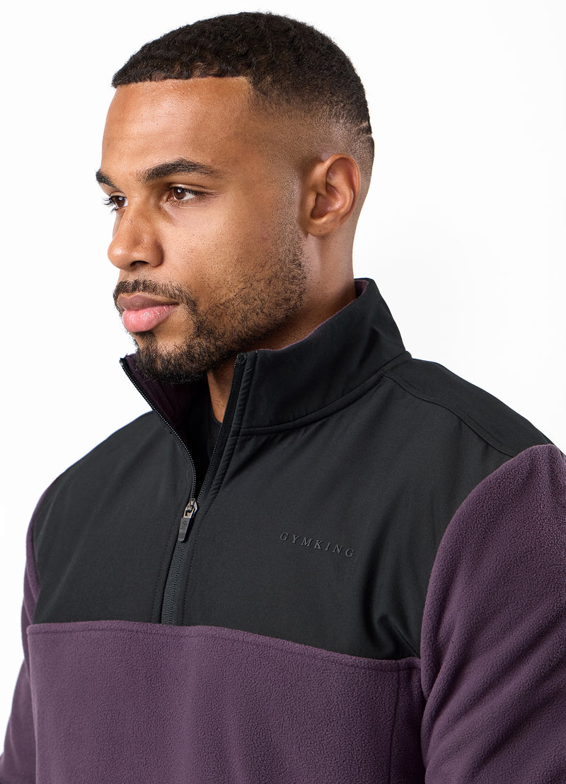 Gym King Linear 1/4 Zip Polar Fleece - Black/Aubergine