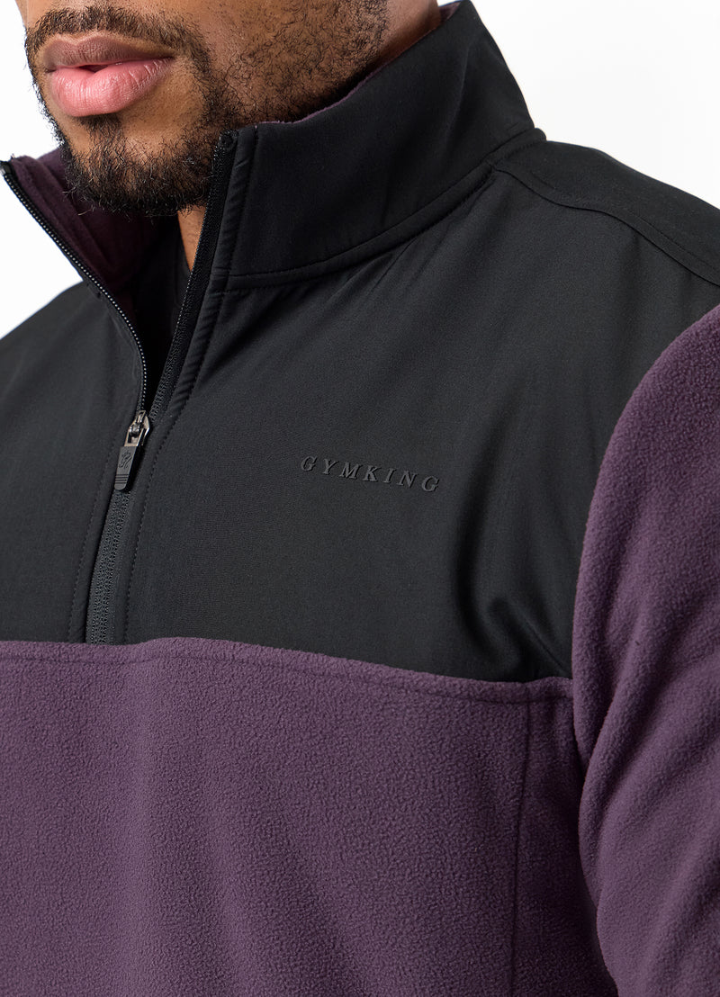 Gym King Linear 1/4 Zip Polar Fleece - Black/Aubergine