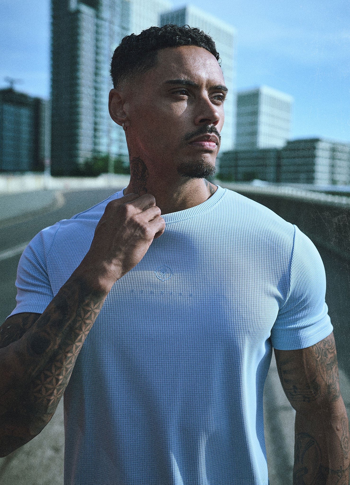 Gym King Rebellion Echo AOP Tee - Sky Blue