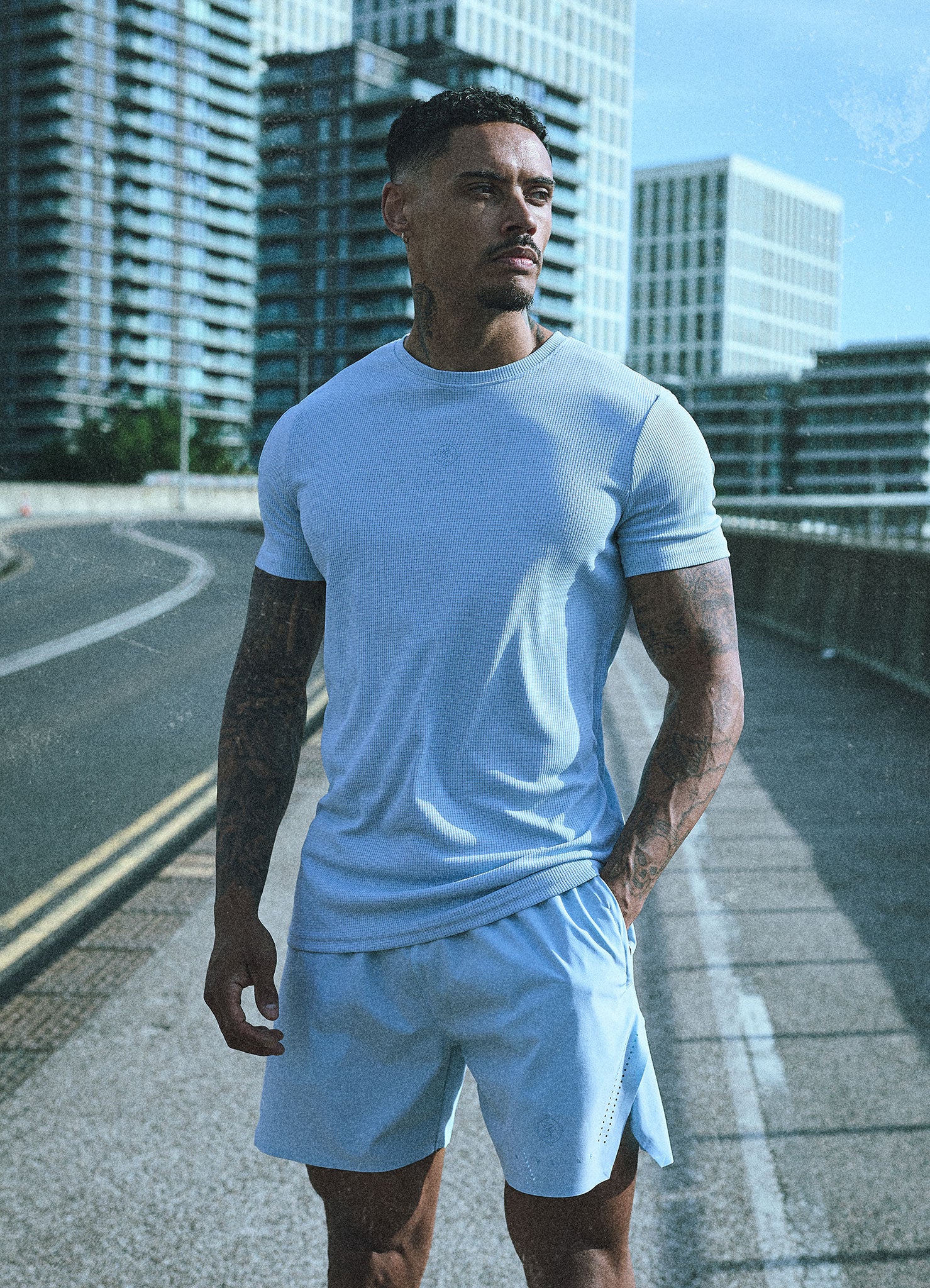 Gym King Rebellion Echo AOP Tee - Sky Blue