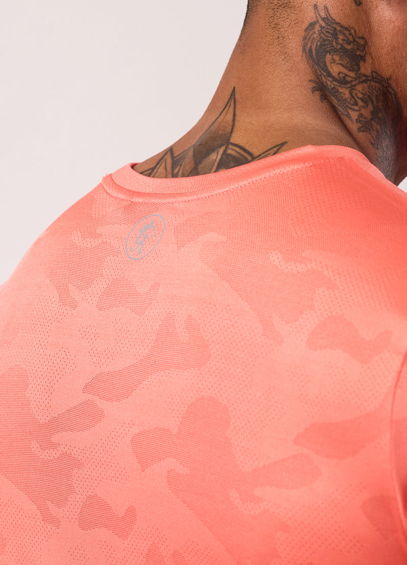 Gym King Relentless Camo Tee - Coral Punch