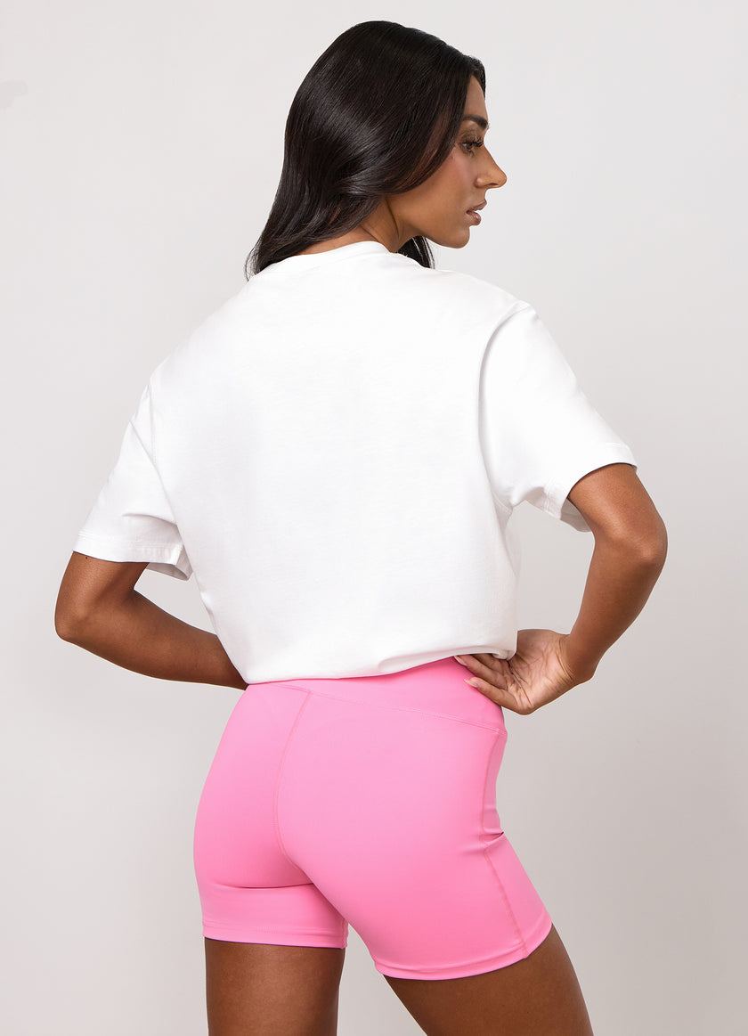 Gym King Renew Flatlock Boyfriend Tee - Cream/Coral Punch