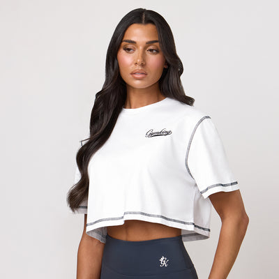 Gym King Renew Flatlock Crop Tee - White
