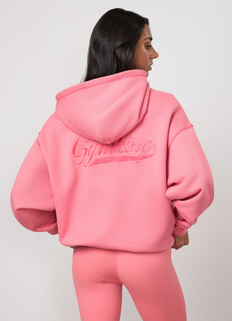 Gym King Renew Flatlock Full Zip Hood - Coral Punch