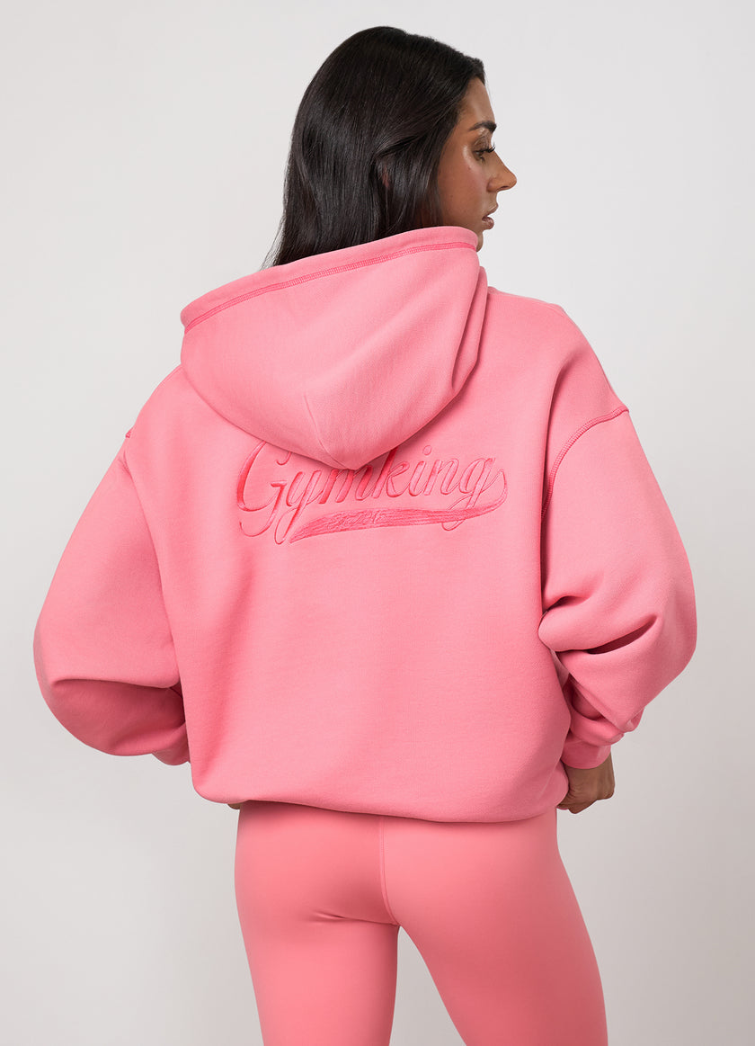 Gym King Renew Flatlock Full Zip Hood - Coral Punch