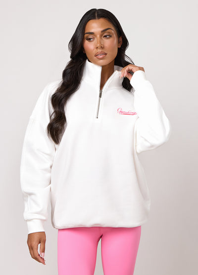 Gym King Renew Flatlock 1/4 Zip Funnel - Cream/Coral Punch