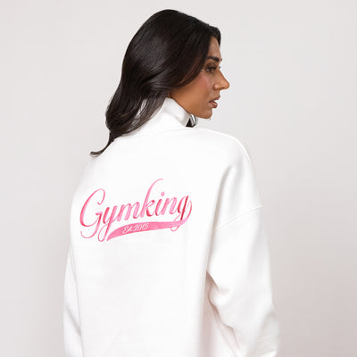 Gym King Renew Flatlock 1/4 Zip Funnel - Cream/Coral Punch