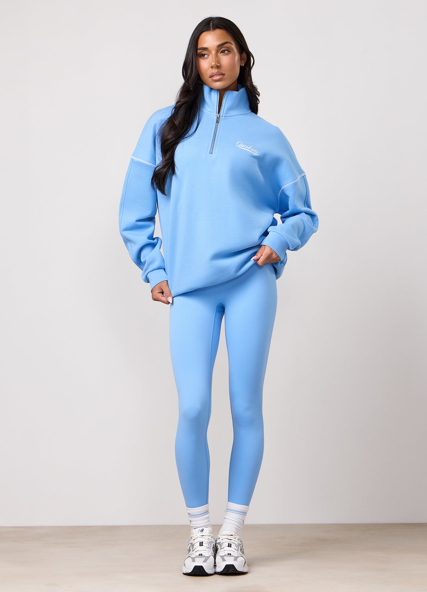 Gym King Renew Flatlock 1/4 Zip Funnel - Blue Cotton