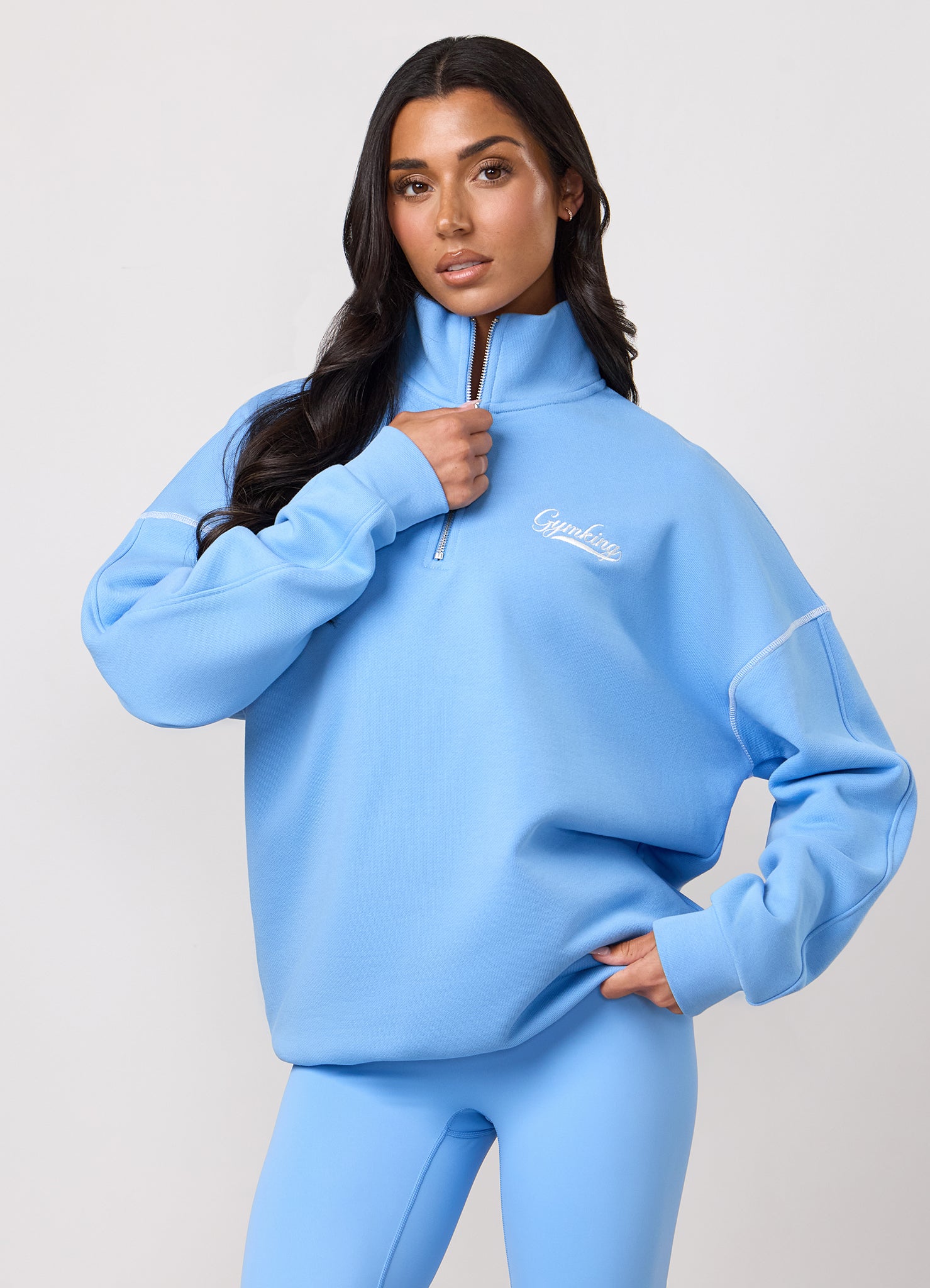 Gym King Renew Flatlock 1/4 Zip Funnel - Blue Cotton