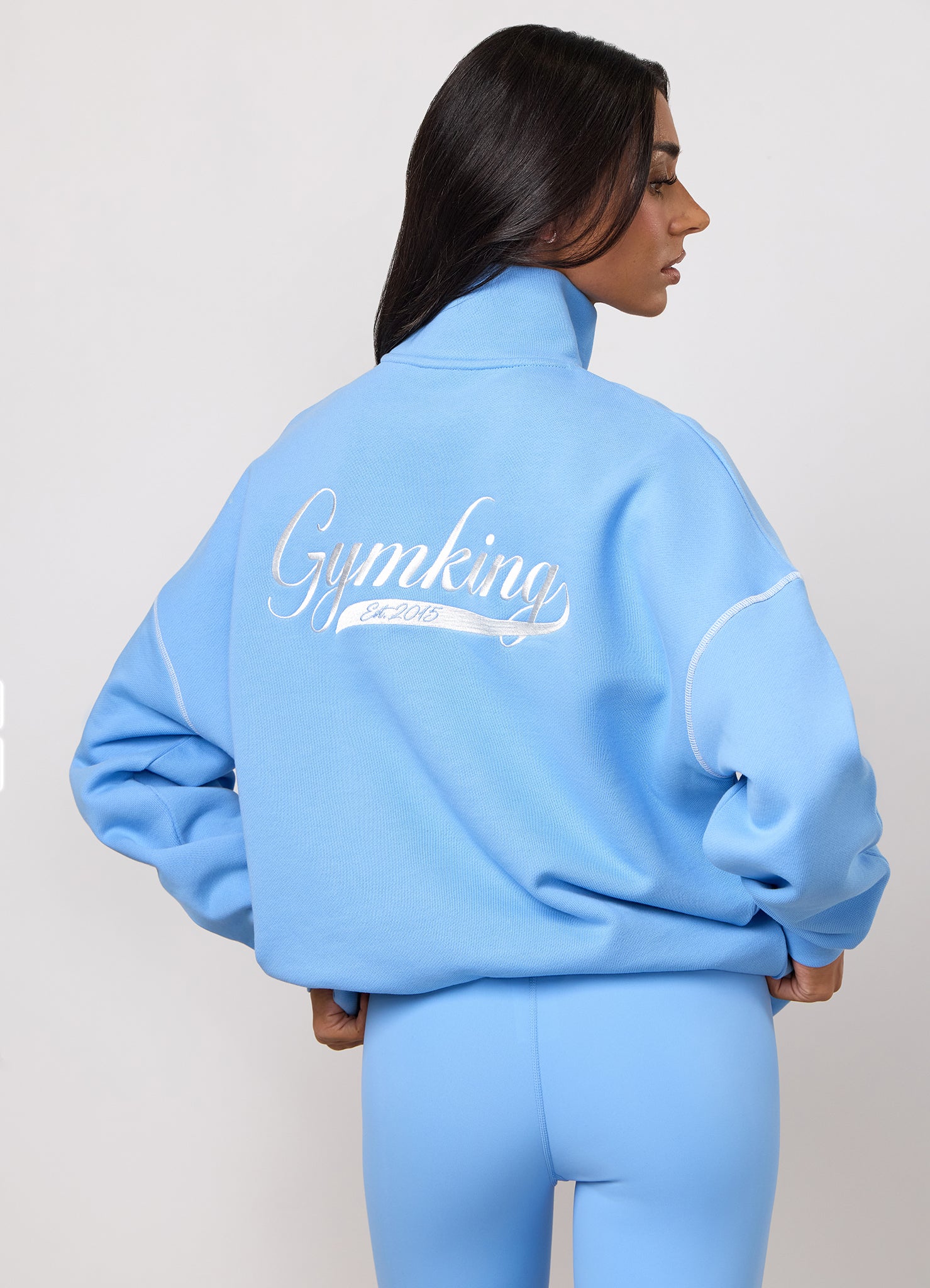 Gym King Renew Flatlock 1/4 Zip Funnel - Blue Cotton