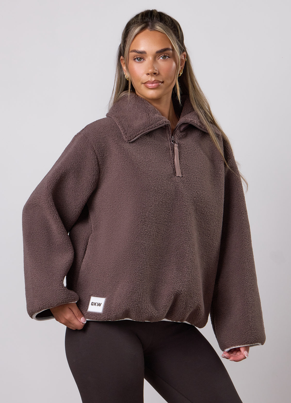 Gym King Replenish Borg Half Zip - Deep Mocha