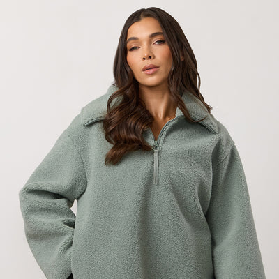 Gym King Replenish Borg Half Zip - Dusky Mint