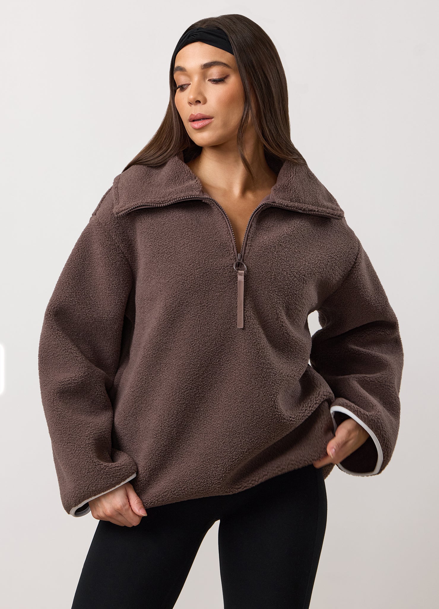 Gym King Replenish Borg Half Zip - Deep Mocha