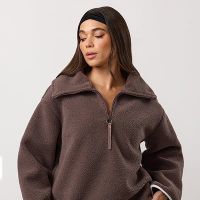 Gym King Replenish Borg Half Zip - Deep Mocha