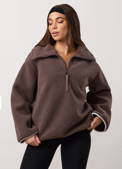 Gym King Replenish Borg Half Zip - Deep Mocha