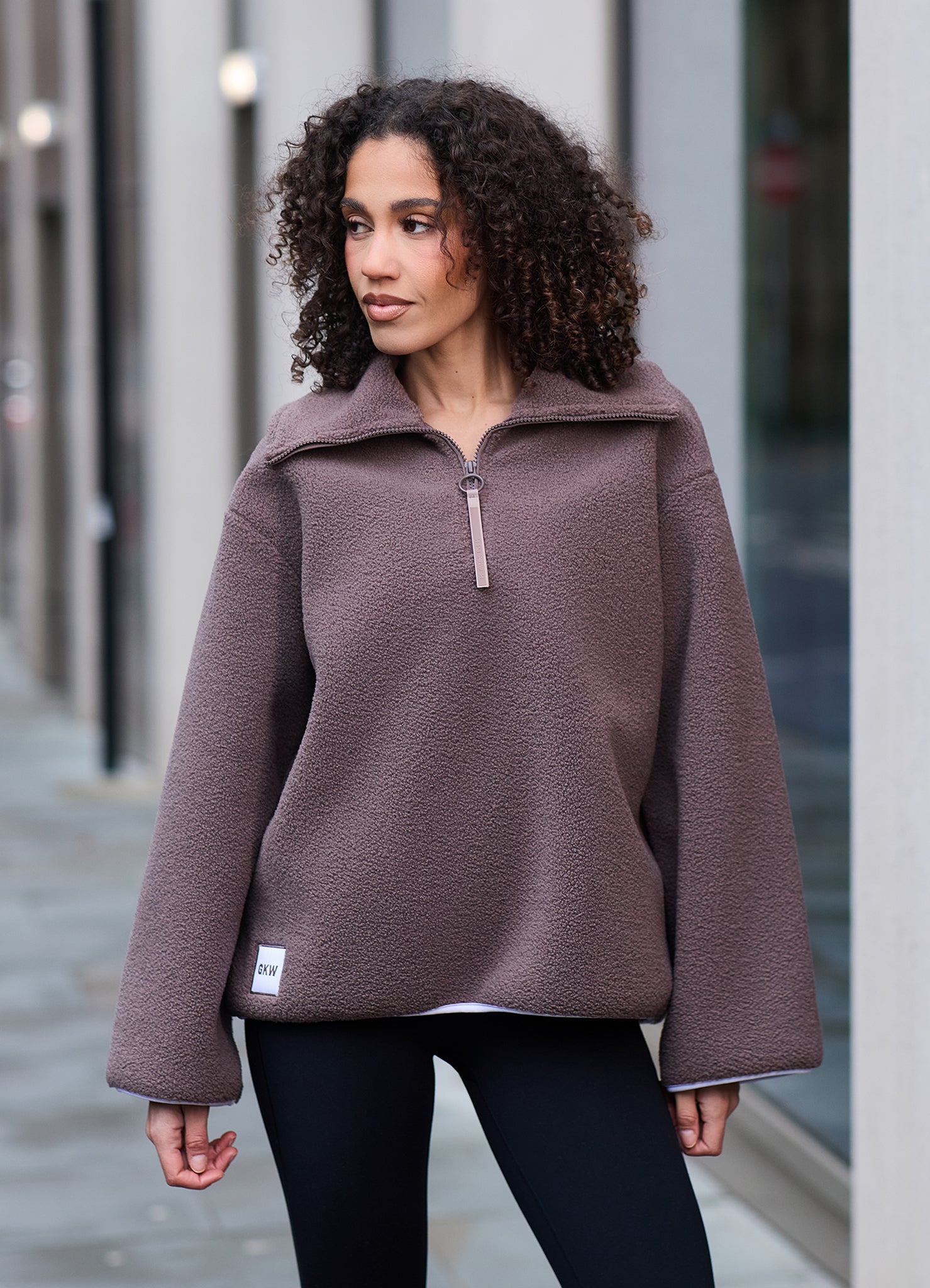 Gym King Replenish Borg Half Zip - Deep Mocha