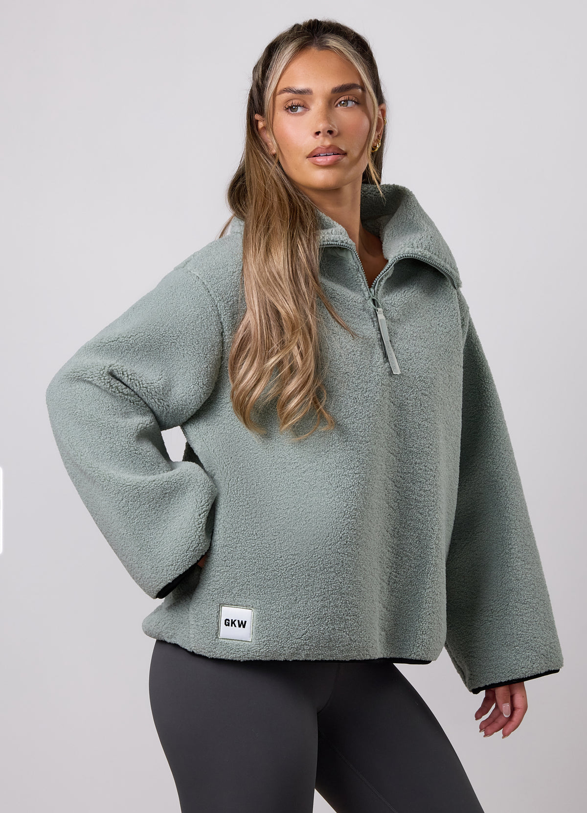 Gym King Replenish Borg Half Zip – Dusky Mint